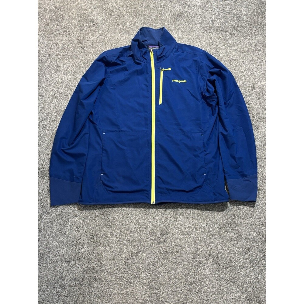 Patagonia Wind Shield Hybrid Soft Shell Full Zip Jacket Mens Large Blue Yellow